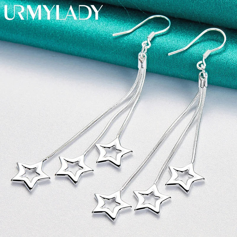925 Sterling Silver Stars Earrings For Women Charm Wedding Party Jewelry