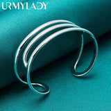 925 Sterling Silver Three Curve Bangles Bracelet For Women
