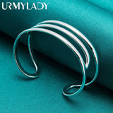 925 Sterling Silver Three Curve Bangles Bracelet For Women