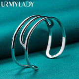 925 Sterling Silver Three Curve Bangles Bracelet For Women