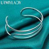 925 Sterling Silver Three Curve Bangles Bracelet For Women