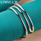 925 Sterling Silver Three Curve Bangles Bracelet For Women