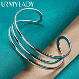 925 Sterling Silver Three Curve Bangles Bracelet For Women