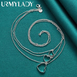 925 Silver Three Heart Pendant Necklace Wedding Party Jewelry