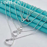 925 Silver Three Heart Pendant Necklace Wedding Party Jewelry