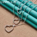 925 Silver Three Heart Pendant Necklace Wedding Party Jewelry