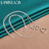 925 Silver Three Heart Pendant Necklace Wedding Party Jewelry