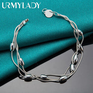 925 Silver Three Snake Chain Beads Bracelet for Women