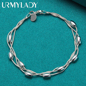 925 Silver Three Snake Chain Beads Bracelet for Women