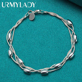 925 Silver Three Snake Chain Beads Bracelet for Women