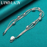 925 Silver Three Snake Chain Beads Bracelet for Women