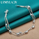 925 Silver Three Snake Chain Beads Bracelet for Women