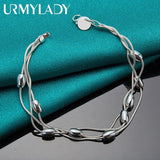 925 Silver Three Snake Chain Beads Bracelet for Women