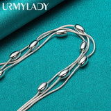925 Silver Three Snake Chain Beads Bracelet for Women