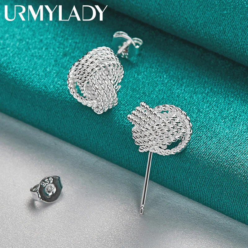 925 Silver Tie Knot Stud Earrings for Women Wedding Engagement
