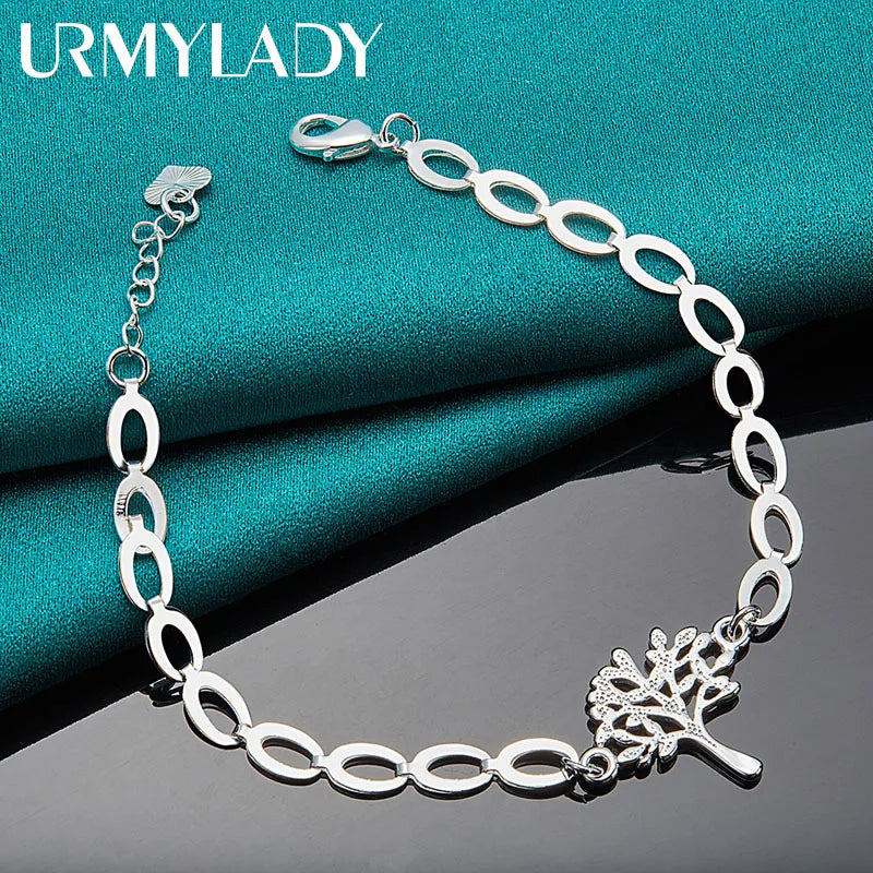 925 Silver Tree Heart Chain Bracelet for Women Wedding Engagement Party