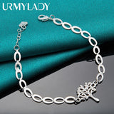925 Silver Tree Heart Chain Bracelet for Women Wedding Engagement Party