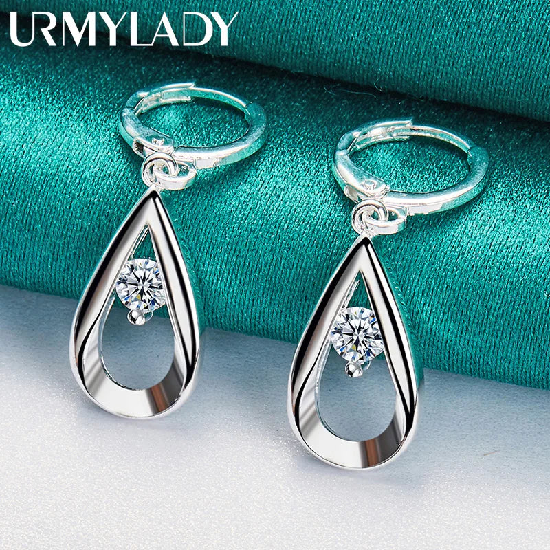 925 Silver Water Drop Zircon Earrings