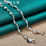 925 Silver Water Drop Chain Necklace 18 Inch Women Wedding Engagement