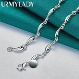 925 Silver Water Drop Chain Necklace 18 Inch Women Wedding Engagement
