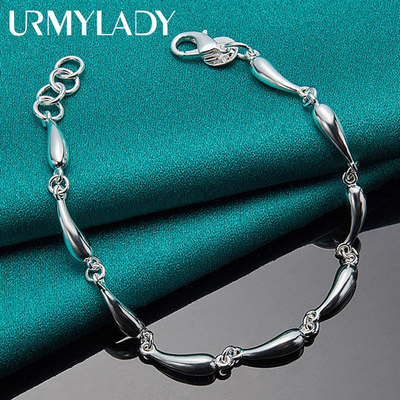 925 Silver Water Drop Chain Bracelet Wedding Party Gift Jewelry