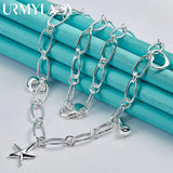 925 Silver Water Drop Star Heart Charm Necklace For Women