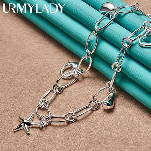 925 Silver Water Drop Star Heart Charm Necklace For Women