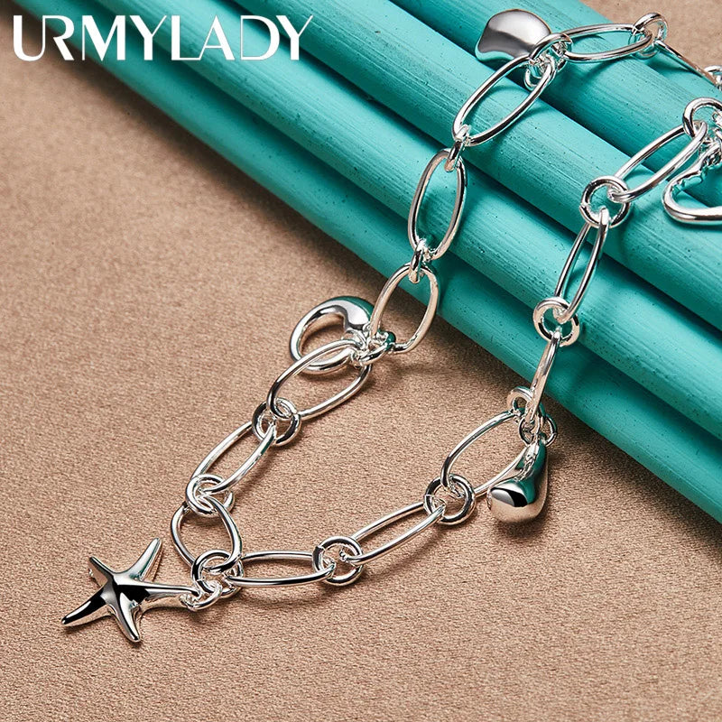 925 Silver Water Drop Star Heart Charm Necklace For Women