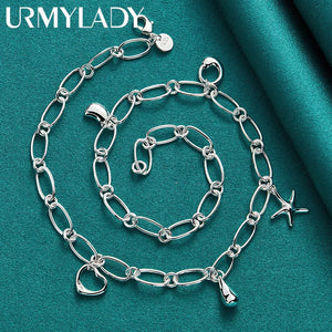 925 Silver Water Drop Star Heart Charm Necklace For Women
