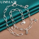 925 Silver Water Drop Star Heart Charm Necklace For Women