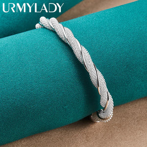925 Sterling Silver Weave Twine Bangles Bracelet For Women