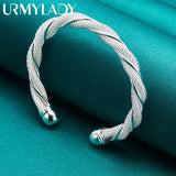 925 Sterling Silver Weave Twine Bangles Bracelet For Women