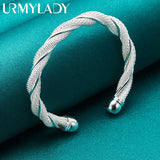 925 Sterling Silver Weave Twine Bangles Bracelet For Women