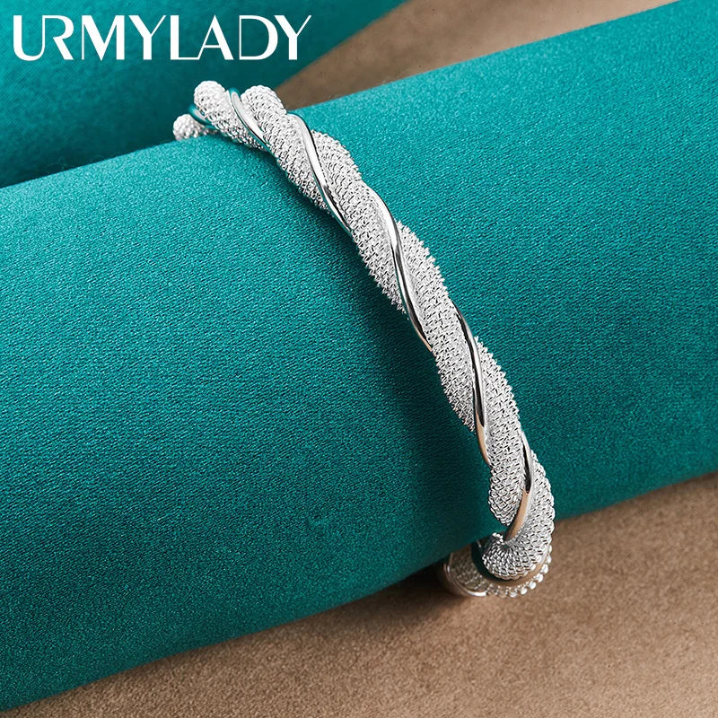 925 Sterling Silver Weave Twine Bangles Bracelet For Women