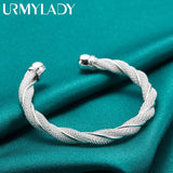 925 Sterling Silver Weave Twine Bangles Bracelet For Women