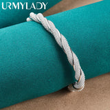 925 Sterling Silver Weave Twine Bangles Bracelet For Women