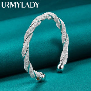 925 Sterling Silver Weave Twine Bangles Bracelet For Women