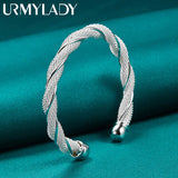 925 Sterling Silver Weave Twine Bangles Bracelet For Women