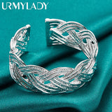 925 Silver Woven Bangles Bracelet Women Wedding Charm Jewelry