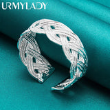 925 Silver Woven Bangles Bracelet Women Wedding Charm Jewelry