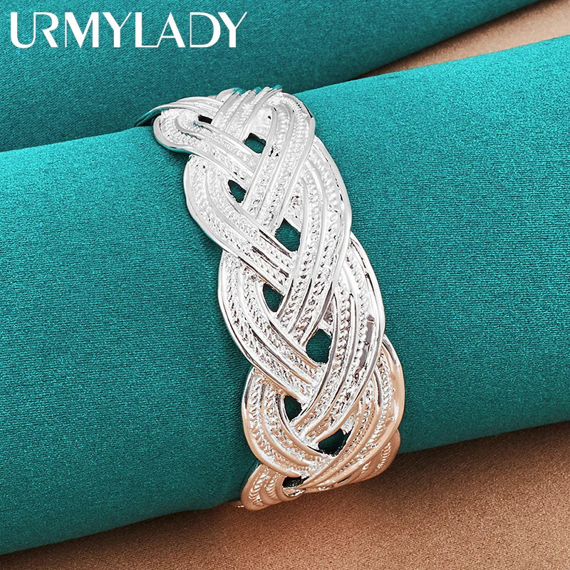 925 Silver Woven Bangles Bracelet Women Wedding Charm Jewelry