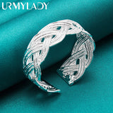 925 Silver Woven Bangles Bracelet Women Wedding Charm Jewelry