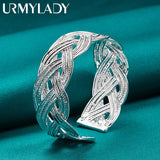 925 Silver Woven Bangles Bracelet Women Wedding Charm Jewelry