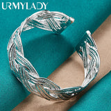 925 Silver Woven Bangles Bracelet Women Wedding Charm Jewelry