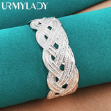 925 Silver Woven Bangles Bracelet Women Wedding Charm Jewelry