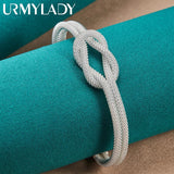 925 Silver Knot Bangles Bracelet For Women Wedding Charm Jewelry