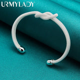 925 Silver Knot Bangles Bracelet For Women Wedding Charm Jewelry