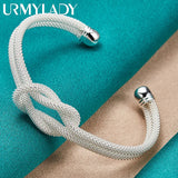 925 Silver Knot Bangles Bracelet For Women Wedding Charm Jewelry