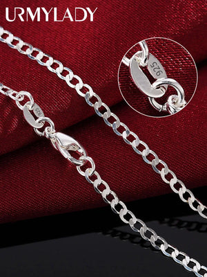 925 Silver 2MM Sideways Chain Necklace for Men Women