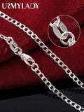 925 Silver 2MM Sideways Chain Necklace for Men Women